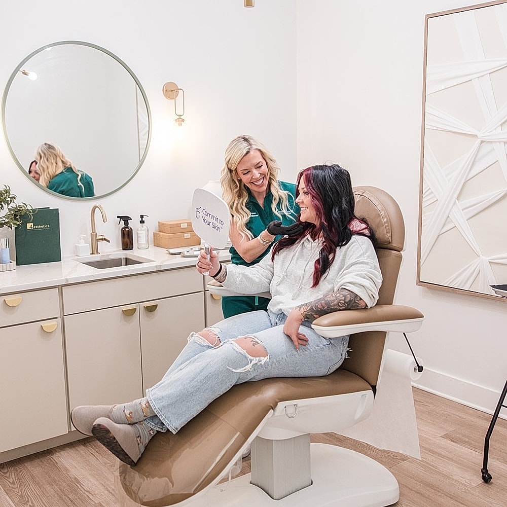 Client enjoying a skincare consultation in studio.