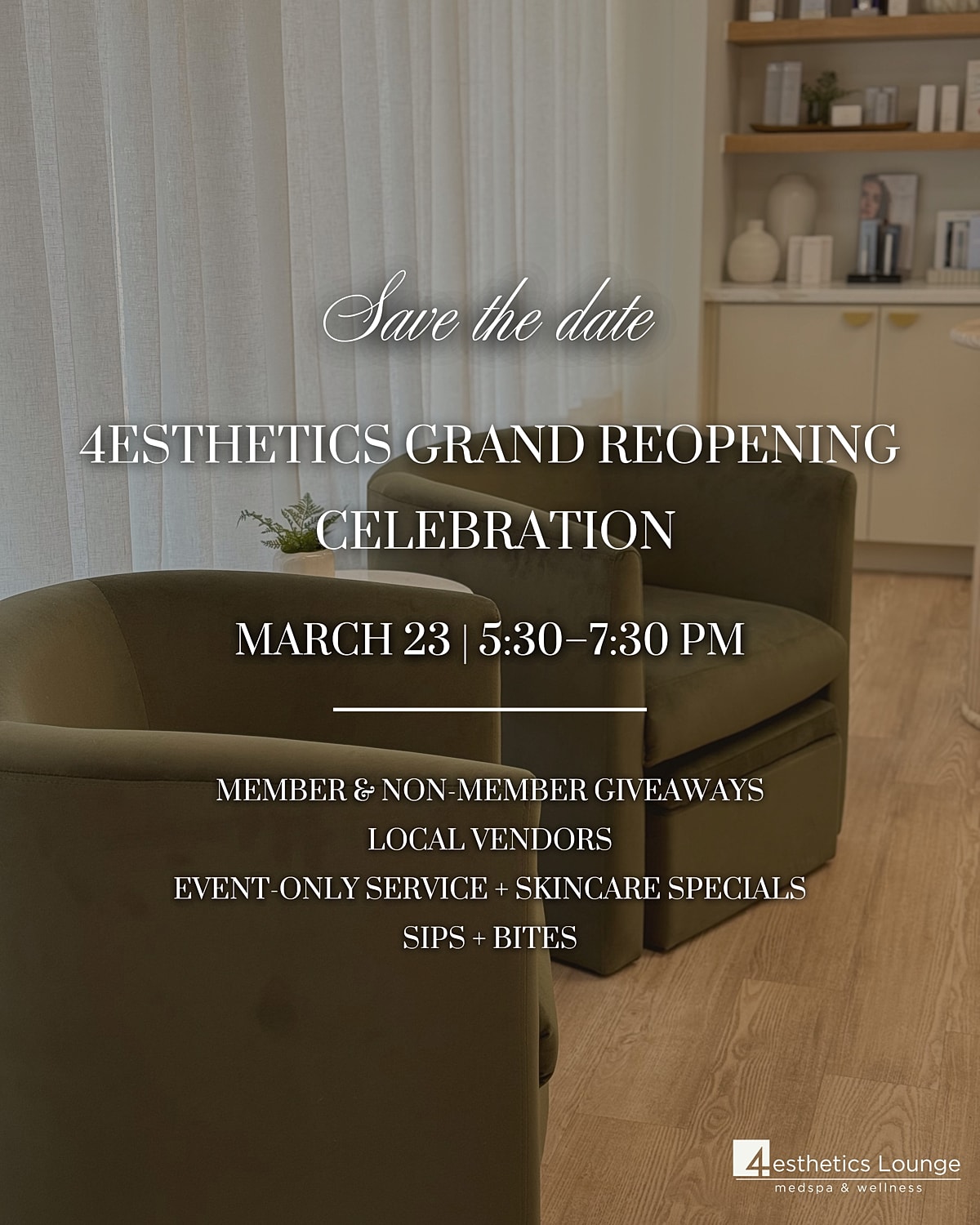 4Esthetics Lounge grand reopening celebration announcement